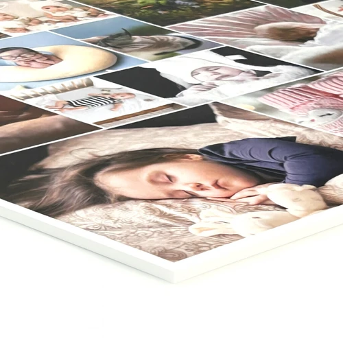 Collage photo sur plaque en mousse rigide : vue de détail
