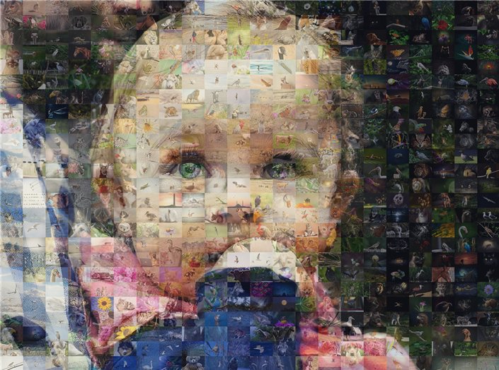 Image de mosaique d'un enfant composée de nombreuses photos